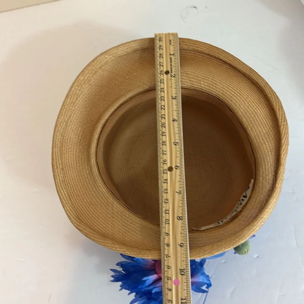 Vintage Mr Kurt Original  Union Made Straw? Cloche Hat with Tulle and Flowers